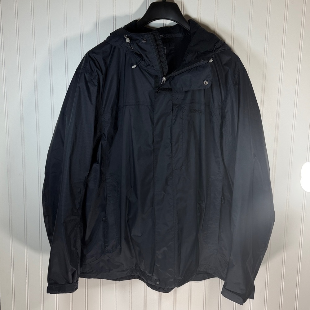 L.L. Bean Men’s Fleece Lined Hooded Black Rain Jacket XXL